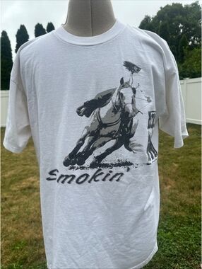 Vtg 1997 Rodeo Gear “Smokin’” T-Shirt XL White Made in USA